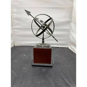 Vintage Armillary Sphere Sundial Decorative Crafts Inc Wood Base Tabletop 14"